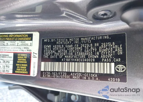2014 Toyota Camry Se from USA, damaged, VIN 4T1BF1FK8EU340028
